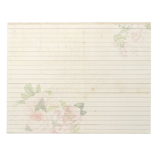 Weich rosa Rosen auf antikem Papier Notizblock (Vorderseite)