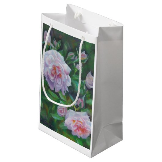 Weich rosa Rosen-Geschenk-Tasche Kleine Geschenktüte (Rückseite Schrägansicht)