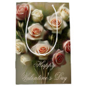 Weich rosa Rosen Herzbukett Valentin Mittlere Geschenktüte (Vorderseite)