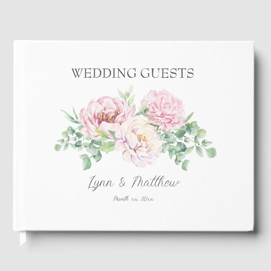 Weich rosa Rosen Rosen Elegante Blumenhochzeit Gästebuch (Vorderseite)