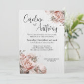 Weich rosa Roses Elegante Hochzeit Einladung (Stehend Vorderseite)