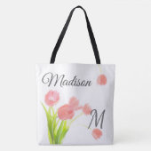 Weich rosa Tulips Trendy Anfangsname Monogramm Tasche (Vorderseite)