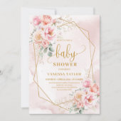 Weich, rosa und goldfarbene Glitzer Babydusche Einladung (Vorderseite)