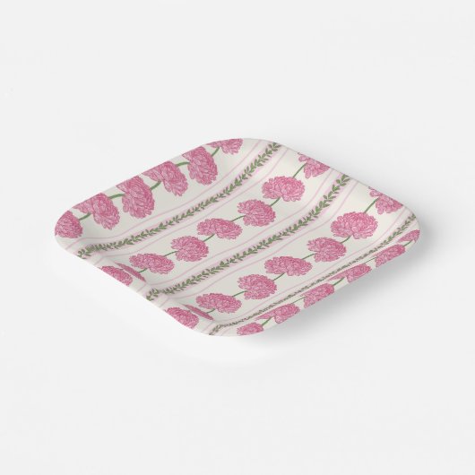 Weich rosa und grüne Chrysanthemum-Blume Streifen Pappteller (Gewinkelt)