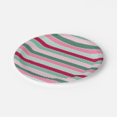 Weich rosa und grüne Streifen Pappteller (Schrägansicht)