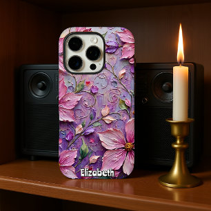 Weich rosa und Lila Blumenfantasie iPhone 16 Pro Hülle