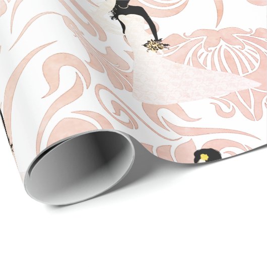 Weich rosa und pfirsichfarbene Botanische Bridale Geschenkpapier (Rolleneckpunkt)
