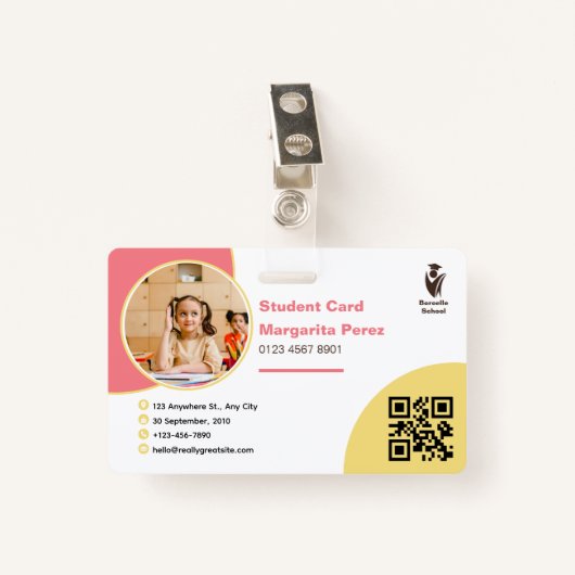 Weich rosa und sonnig gelb Student ID card Abzeich Ausweis (Vorderseite mit Klammer)