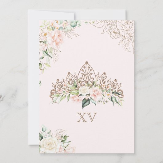 Weich rosa und weiße Rosen Elegant Luxus Quinceane Einladung (Rückseite)