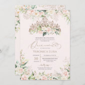 Weich rosa und weiße Rosen Elegant Luxus Quinceane Einladung (Vorne/Hinten)