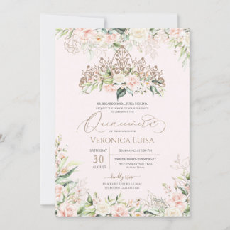 Weich rosa und weiße Rosen Elegant Luxus Quinceane Einladung