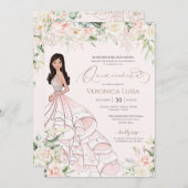 Weich rosa und weiße Rosen Elegant Luxus Quinceane Einladung (Vorne/Hinten)