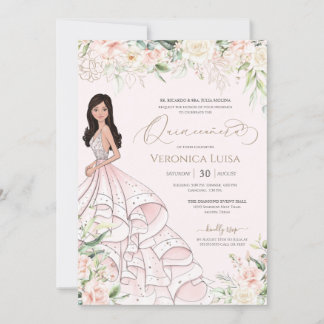 Weich rosa und weiße Rosen Elegant Luxus Quinceane Einladung