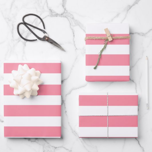 Weich rosa und weiße Streifen Geschenkpapier Set (Vorderseite)