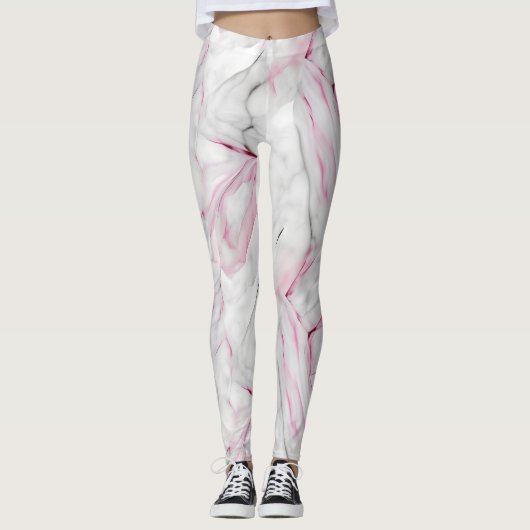 Weich rosa und weißer Marmor Leggings (Vorderseite)