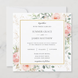 Weich rosafarbene Rosa Blumengrün Hochzeitsplatz Einladung