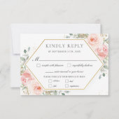 Weich rosafarbene Rosa Blütengrün RSVP Karte (Vorderseite)