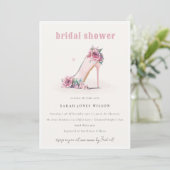 Weich rosafarbenes Brautparty mit hohen Absätzen Einladung (Stehend Vorderseite)