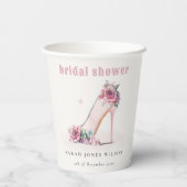 Weich rosafarbenes Brautparty mit hohen Absätzen Pappbecher (Rückseite)