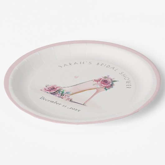 Weich rosafarbenes Brautparty mit hohen Absätzen Pappteller (Schrägansicht)