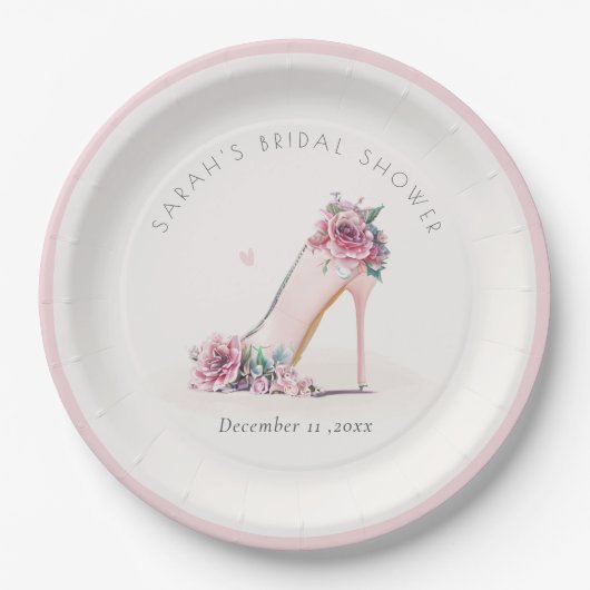 Weich rosafarbenes Brautparty mit hohen Absätzen Pappteller (Vorderseite)