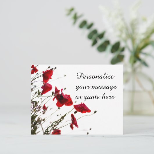 Weich rote Blume mit persönlicher Nachricht oder Z Postkarte (Stehend Vorderseite)