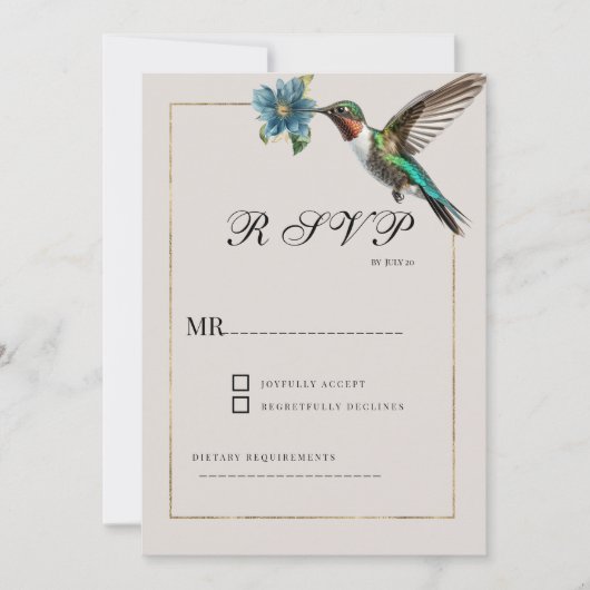 Weich schattige goldfarbene Kolibri-UAWG Einladung (Vorderseite)