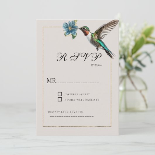 Weich schattige goldfarbene Kolibri-UAWG Einladung (Stehend Vorderseite)