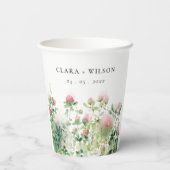 Weich subtile Pink Wasserfarbe Blumengarten Hochze Pappbecher (Rückseite)