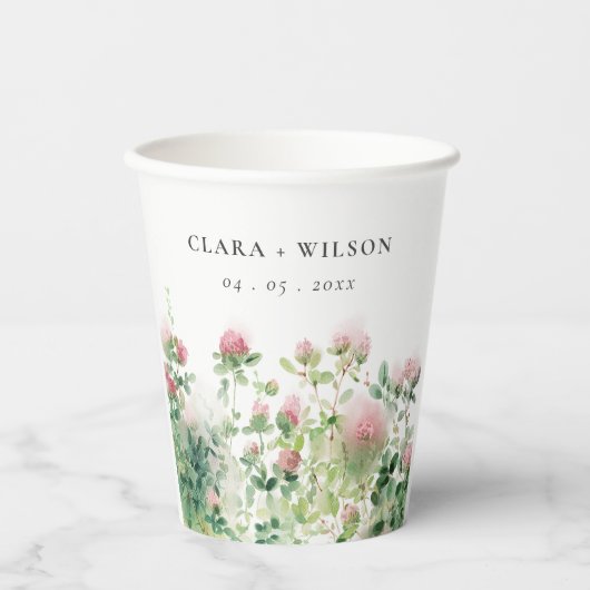 Weich subtile Pink Wasserfarbe Blumengarten Hochze Pappbecher (Vorderseite)