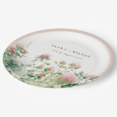 Weich subtile Pink Wasserfarbe Blumengarten Hochze Pappteller (Schrägansicht)