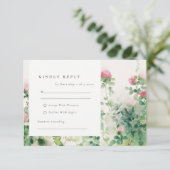 Weich subtile Pink Wasserfarbe Blumengarten Hochze RSVP Karte (Stehend Vorderseite)
