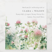 Weich subtile Pink Wasserfarbe Blumengarten Hochze Weinetikett (Einzelnes Label)