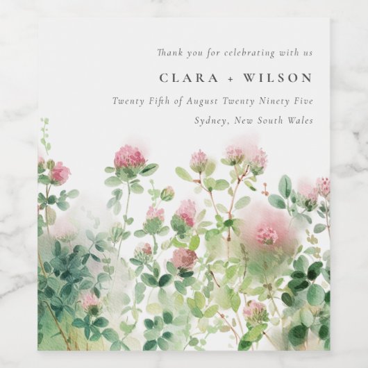 Weich subtile Pink Wasserfarbe Blumengarten Hochze Weinetikett (Einzelnes Label)