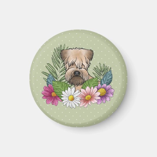 Weich überzogene Wheaten Terrier farbenfrohe Blume Magnet (Vorne)