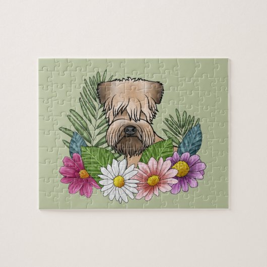 Weich überzogene Wheaten Terrier farbenfrohe Blume Puzzle (Horizontal)