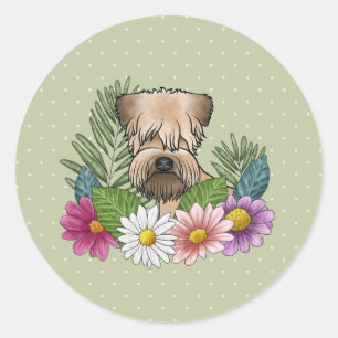 Weich überzogene Wheaten Terrier farbenfrohe Blume Runder Aufkleber