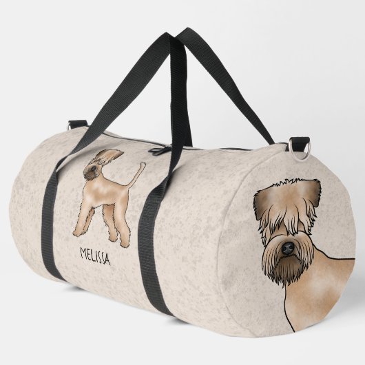 Weich überzogener Hund mit Namen auf Beige Duffle Bag (Linke Ecke)