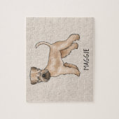 Weich überzogener Hund mit Namen auf Beige Puzzle (Vertikal)