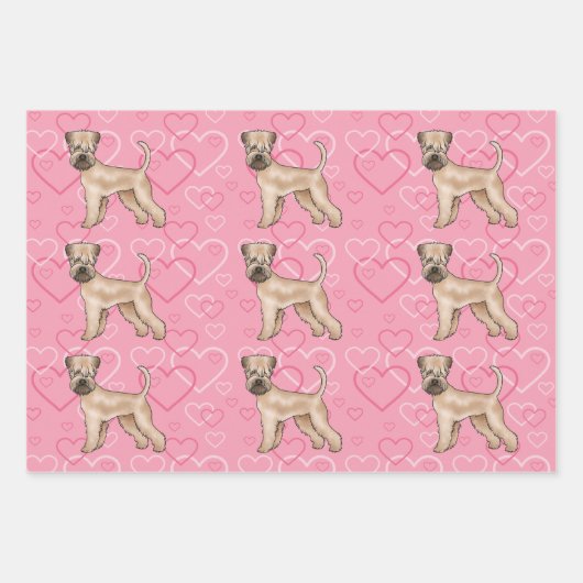 Weich überzogener Hund Terrier Hund Herzmuster Ros Geschenkpapier Set (Vorderseite)