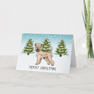 Weich überzogener Winterwald mit Terrier Snowy Karte