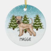 Weich überzogener Winterwald mit Terrier Snowy Keramik Ornament (Vorne)