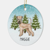 Weich überzogener Winterwald mit Terrier Snowy Keramik Ornament (Links)