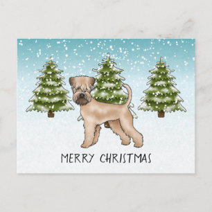 Weich überzogener Winterwald mit Terrier Snowy Postkarte