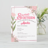 Weich Vintage Pink Tulpe Blüte Sweet 16 Einladung (Stehend Vorderseite)