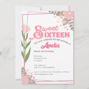 Weich Vintage Pink Tulpe Blüte Sweet 16 Einladung