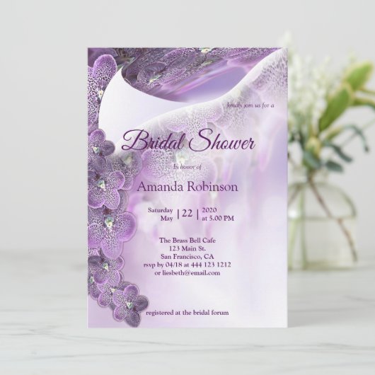 Weich-Violet-Orchid-Brautparty Einladung (Stehend Vorderseite)