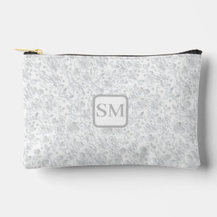 Weich Weiß Grau Florales Monogramm Zubehörtasche