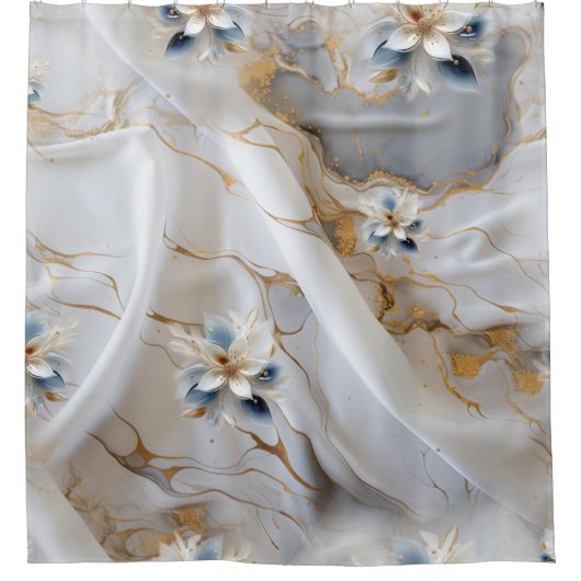 Weich weißer Marmor mit Gold Duschvorhang (Vorderseite)