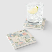 Weich zartes, blumenrosa und blaues Patchwork Steinuntersetzer (Seitenansicht)